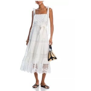 AQUA Tiered Eyelet Boho Midi Dress – White – Size XS – NWT